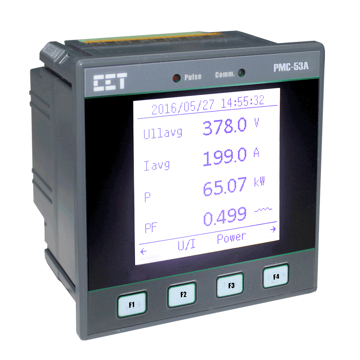 CET PMC-53A multifunction power meter displaying voltage waveform, designed for advanced energy analysis within LPA and WideSky IoT systems.